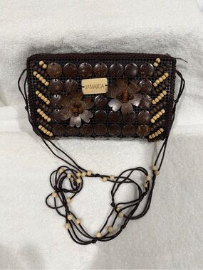 Beaded Floral Crossbody Bag - Brown